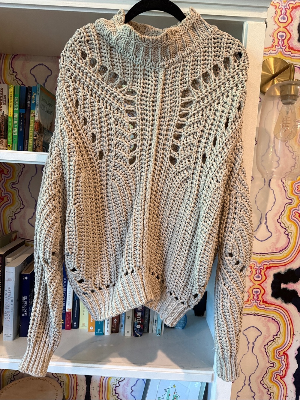 Cozy Open-Stitch Turtleneck Sweater in Cream